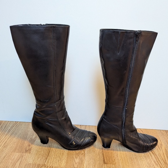 Miz Mooz Journey Black Leather Tall Boots 8.5 – Vintage – Heel Caps Worn - Picture 1 of 13